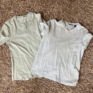 Two mens 2 shirts - size small. Henley mint green and pinstripe v neck.
